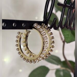 Fashion Jewelry Gold Hoop Earrings with White Pearls